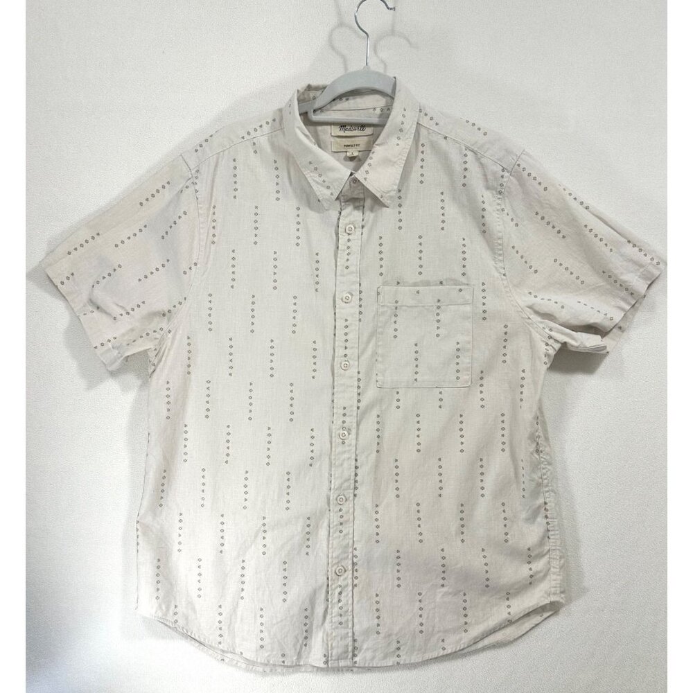 Madewell Men's Green Print Button Down Hemp Cotton Shirt L
